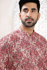 Peach Rayon Silk Floral Printed Kurta Pajama