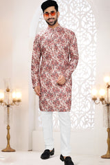 Cream Rayon Silk Floral Printed Kurta Pajama