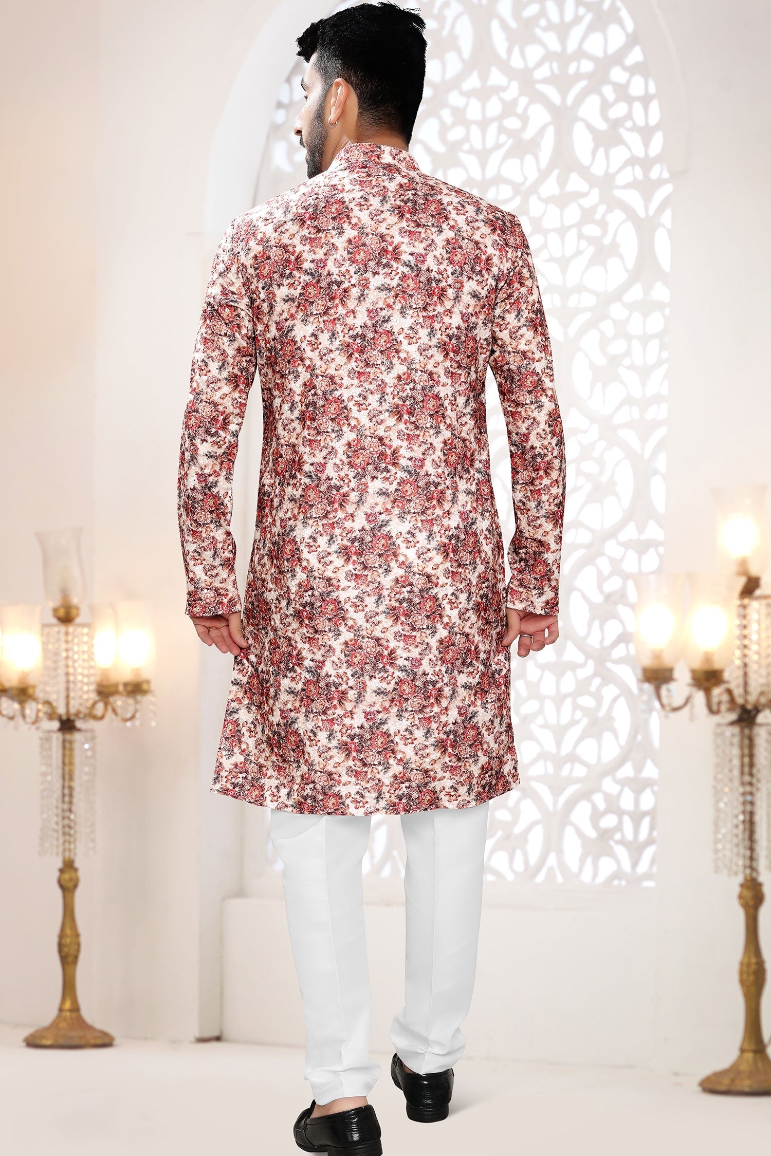 Cream Rayon Silk Floral Printed Kurta Pajama