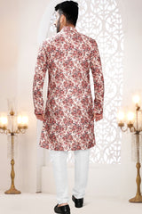 Cream Rayon Silk Floral Printed Kurta Pajama