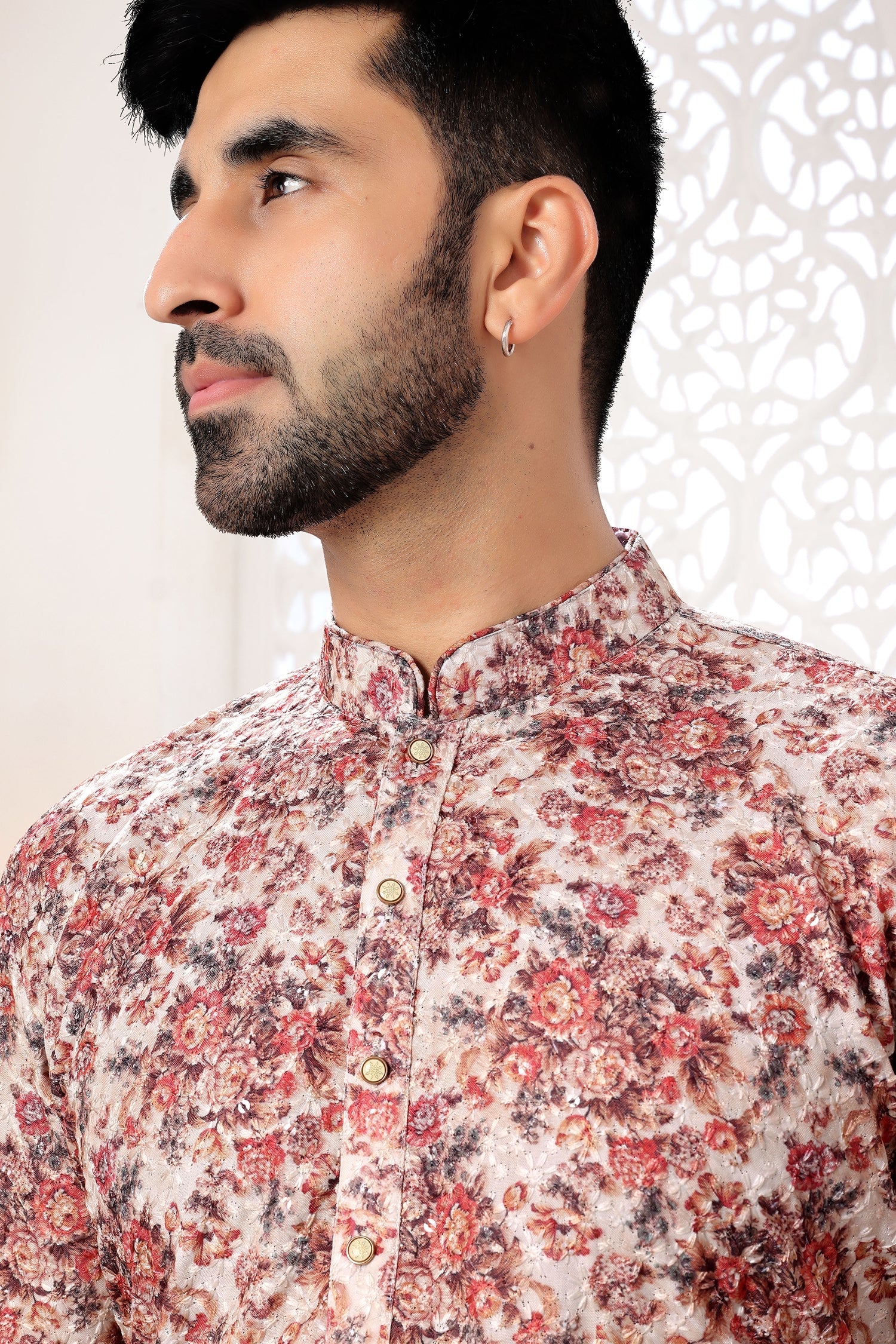 Cream Rayon Silk Floral Printed Kurta Pajama