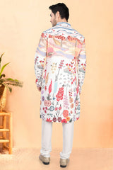 Off White Cotton Rayon Floral Printed Kurta Pajama