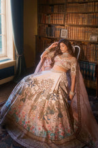 Light Pink Bridal Heavy Work Lehenga in Raw Silk with Zardosi