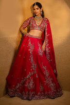 Pink Raw Silk Designer Heavy Patch Work Lehenga with Deep V Neck Blouse
