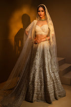 Cream Raw Silk Designer Heavy Bridal Lehenga with Sweet Heart Neck Blouse and Double Dupatta