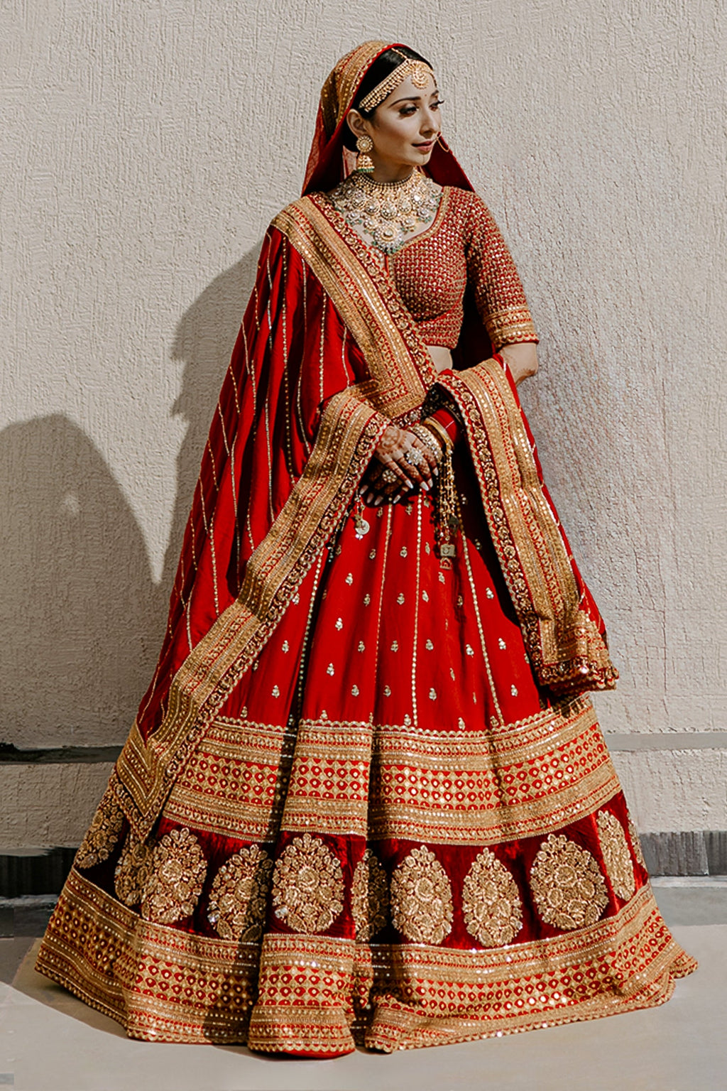 Vrushika Mehta Red Matka Silk Heavy Designer Bridal Lehenga with Double Dupatta