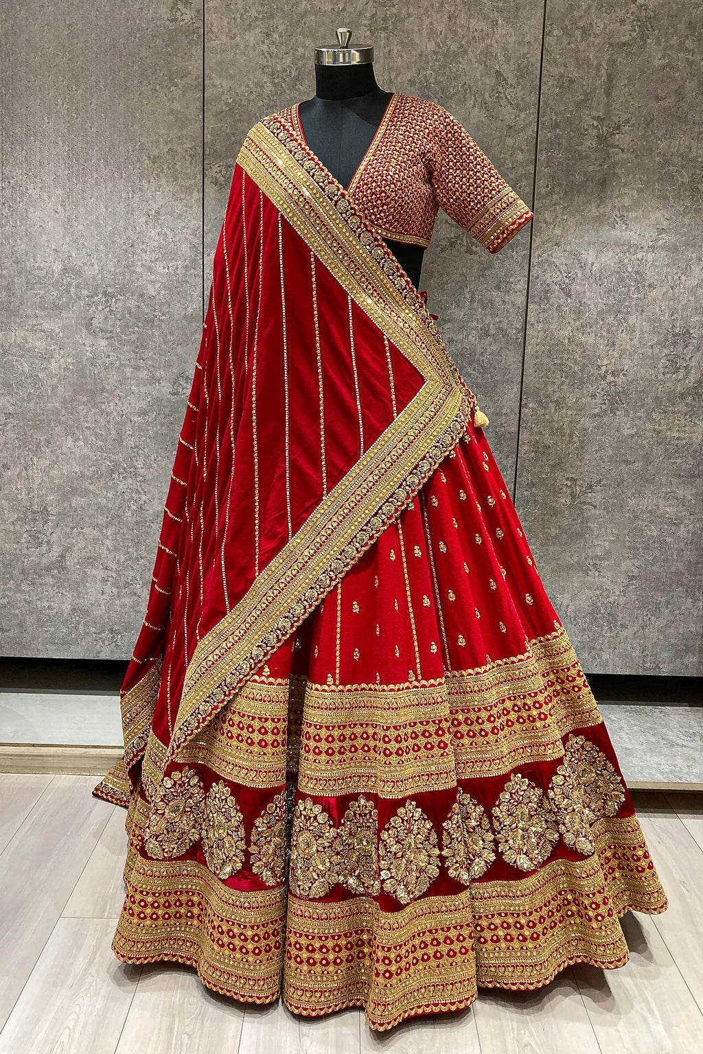 Vrushika Mehta Red Matka Silk Heavy Designer Bridal Lehenga with Double Dupatta