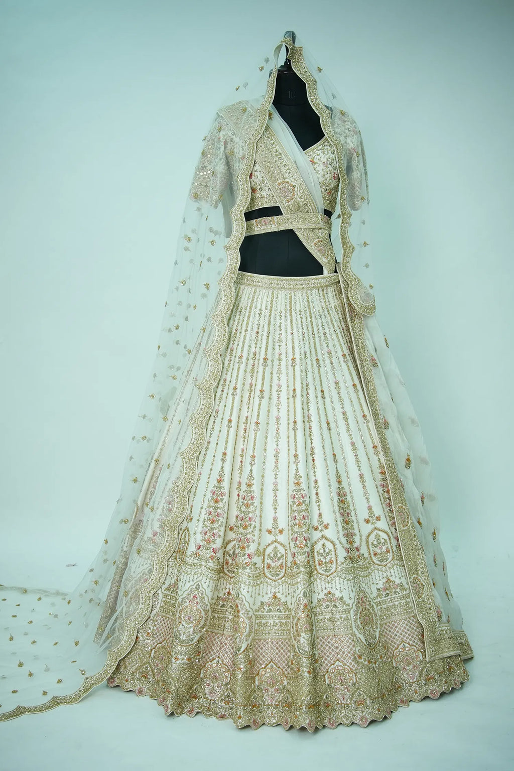 Off White Raw Silk Heavy Worked Bridal Lehenga