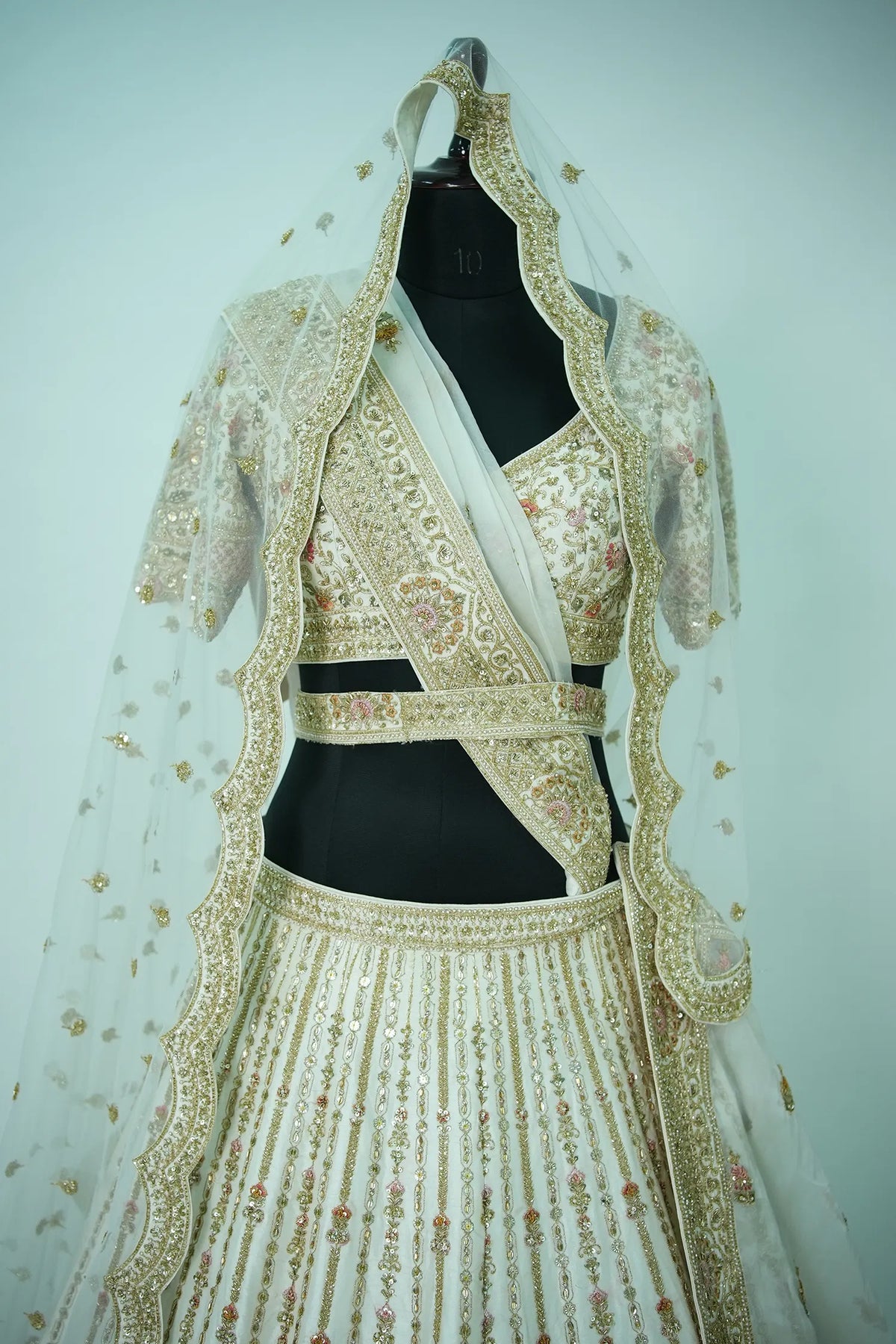 Off White Raw Silk Heavy Worked Bridal Lehenga