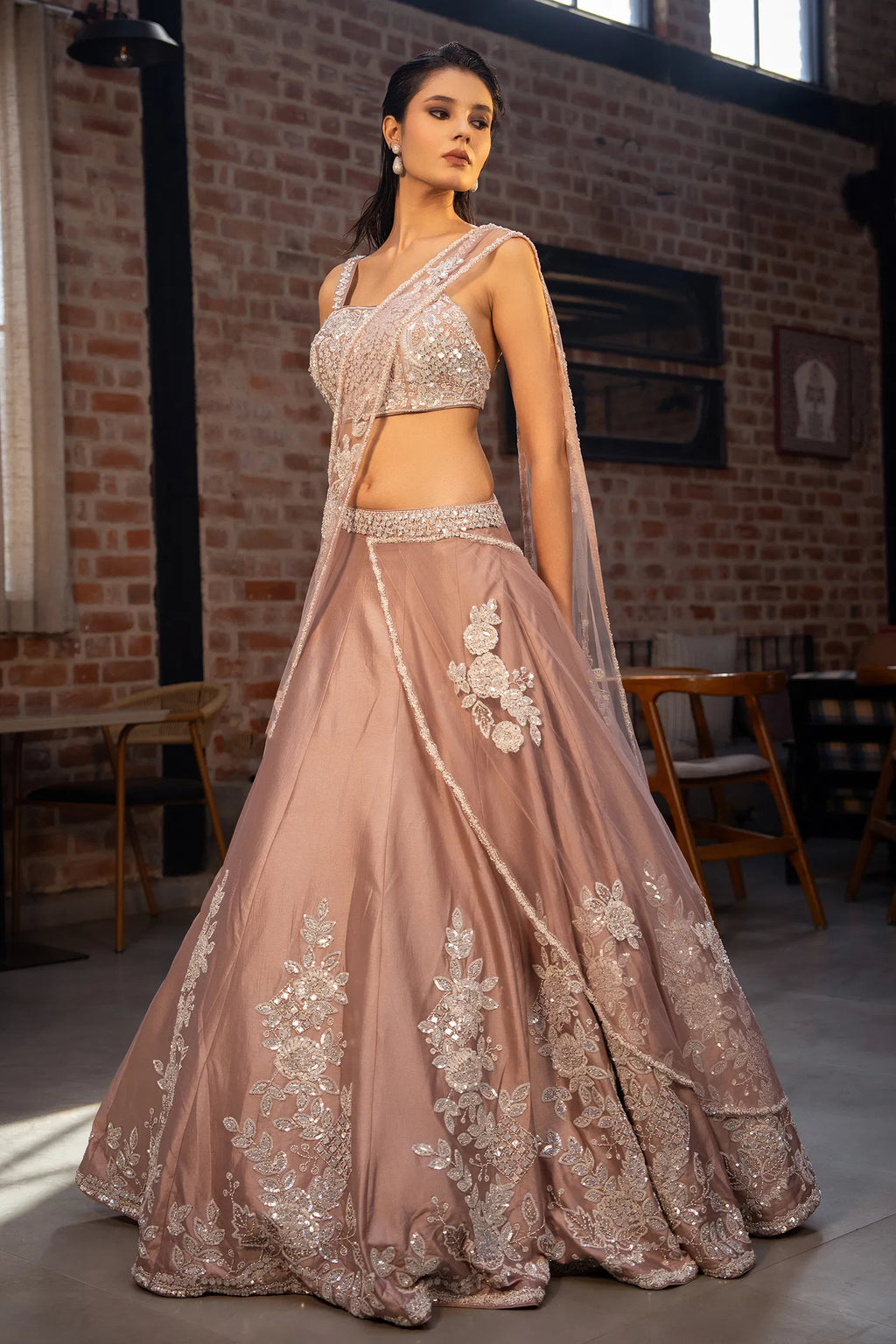 Rose Pink Silk Designer Lehenga with Sequin Work
