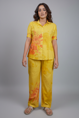 Yellow Linen Floral Printed Co-Ord Set