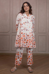 Off White Linen Floral Printed Co-Ord Set