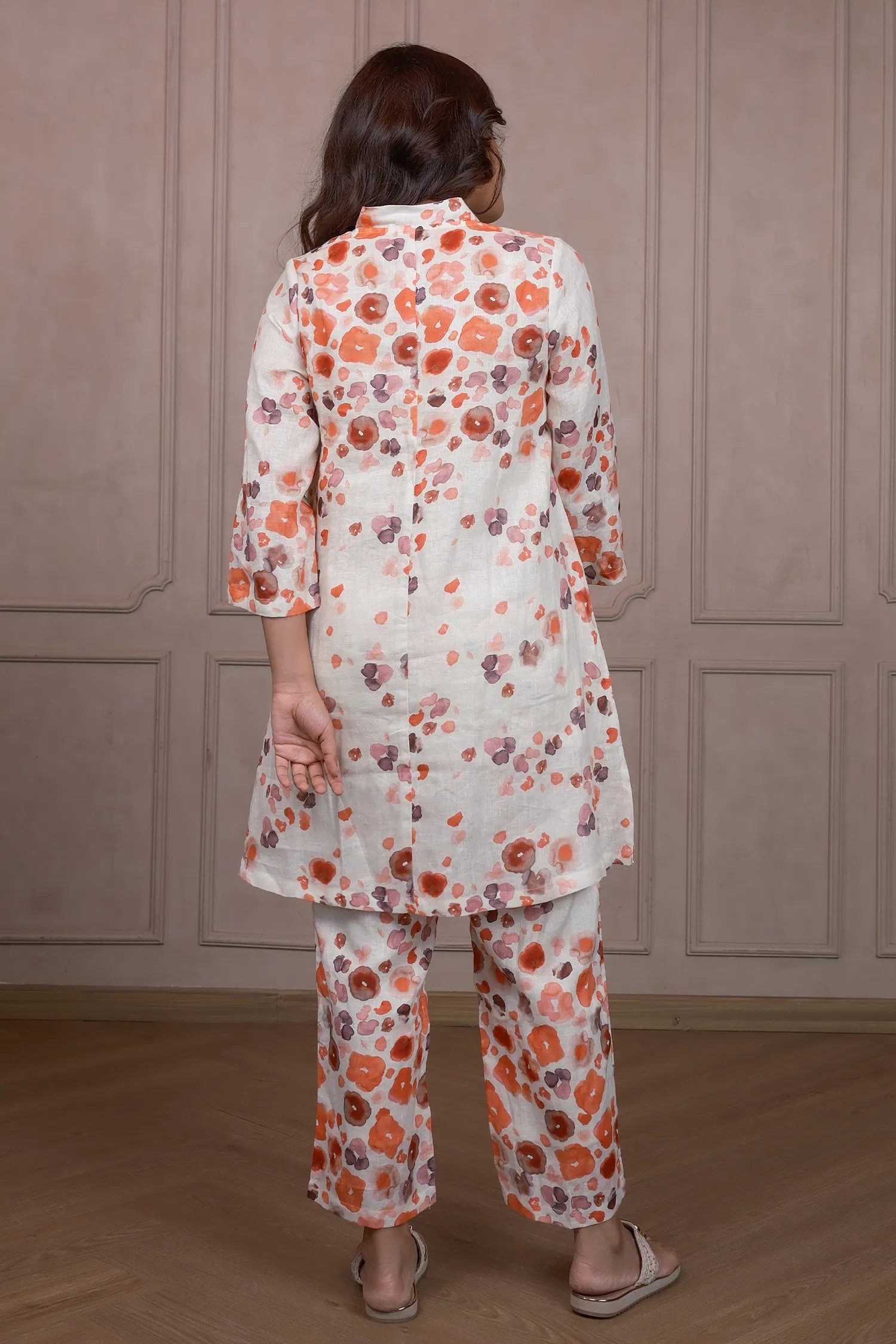 Off White Linen Floral Printed Co-Ord Set