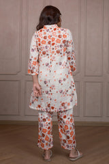Off White Linen Floral Printed Co-Ord Set