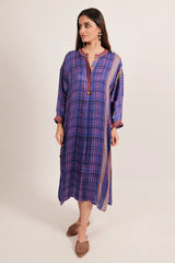 Blue Silk Printed Kurti with Embroidery