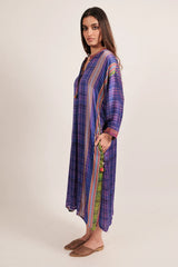 Blue Silk Printed Kurti with Embroidery