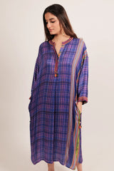 Blue Silk Printed Kurti with Embroidery