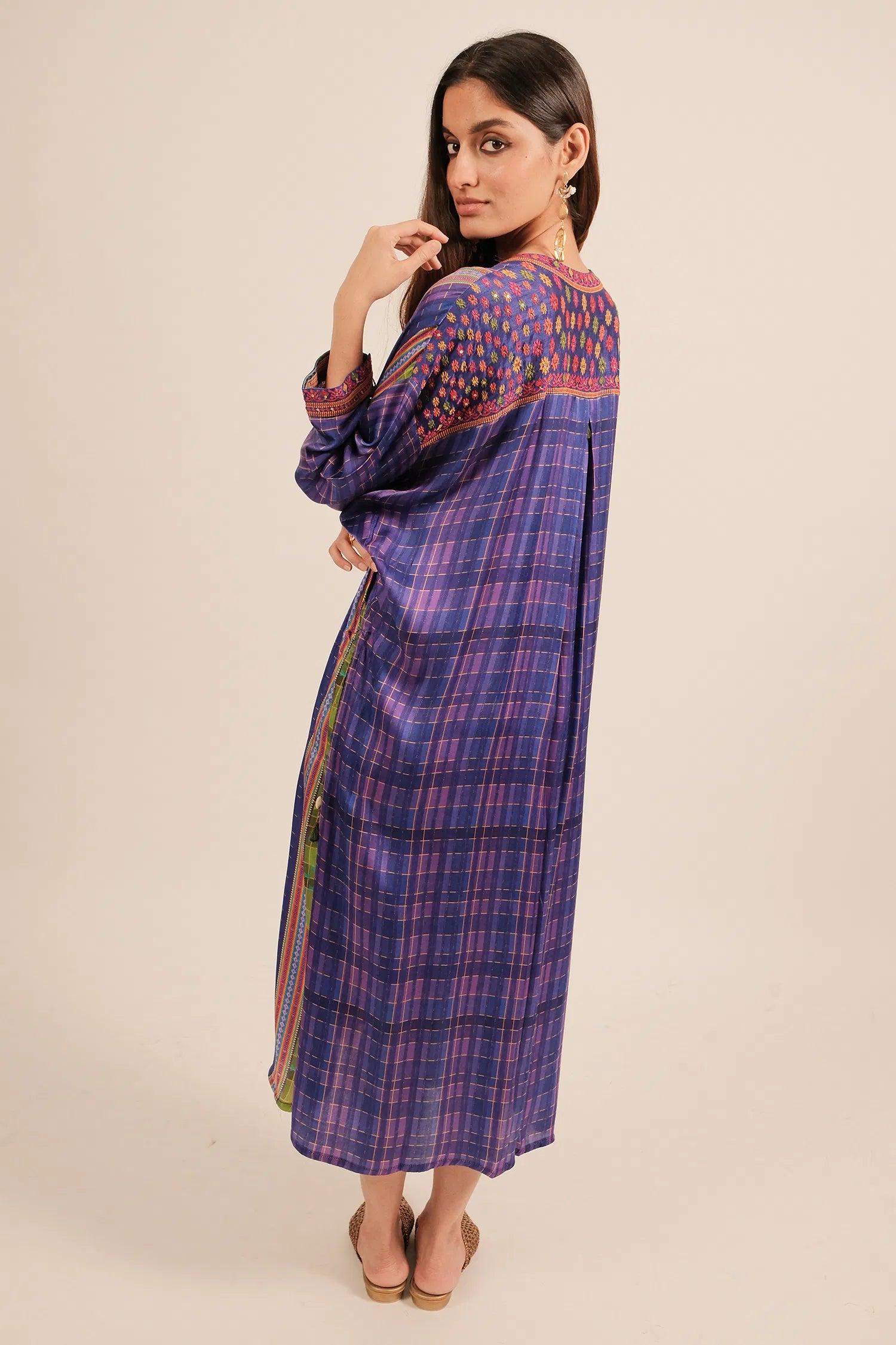 Blue Silk Printed Kurti with Embroidery