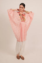 Light Pink Silk Intricate Thread Embroidery Kaftan Style Top - pink silk saree embroidery