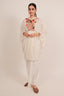 Pearl White Silk Intricate Thread Embroidery Kaftan Style Top - white silk saree embroidery