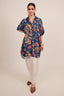 Blue Silk Floral Printed High and Low Top with Pocket - blue silk saree