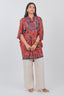 Red Crepe Silk Printed Kaftan Style Tunic - red silk saree