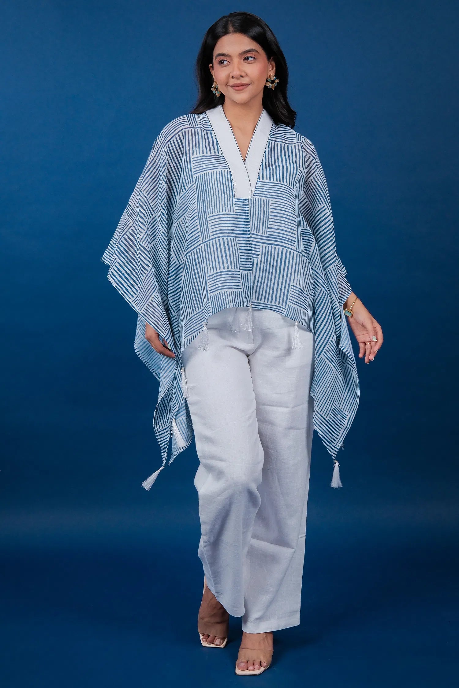 Off White Cotton Stripe Printed Co-Ord Set