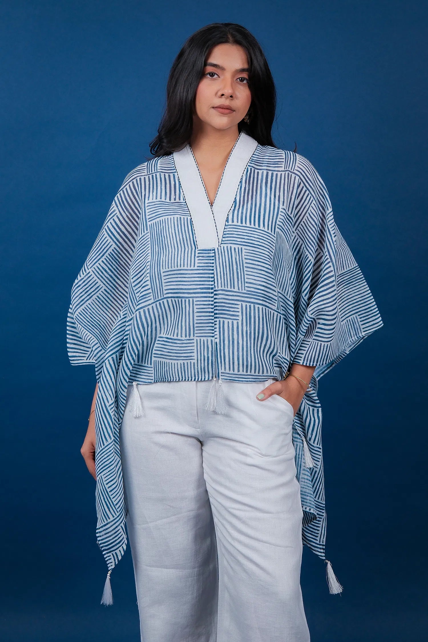Off White Cotton Stripe Printed Co-Ord Set