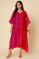 Pink Muslin Bandhej Printed Kaftan