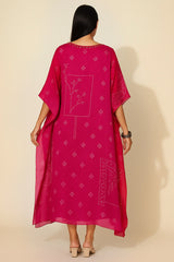 Pink Muslin Bandhej Printed Kaftan