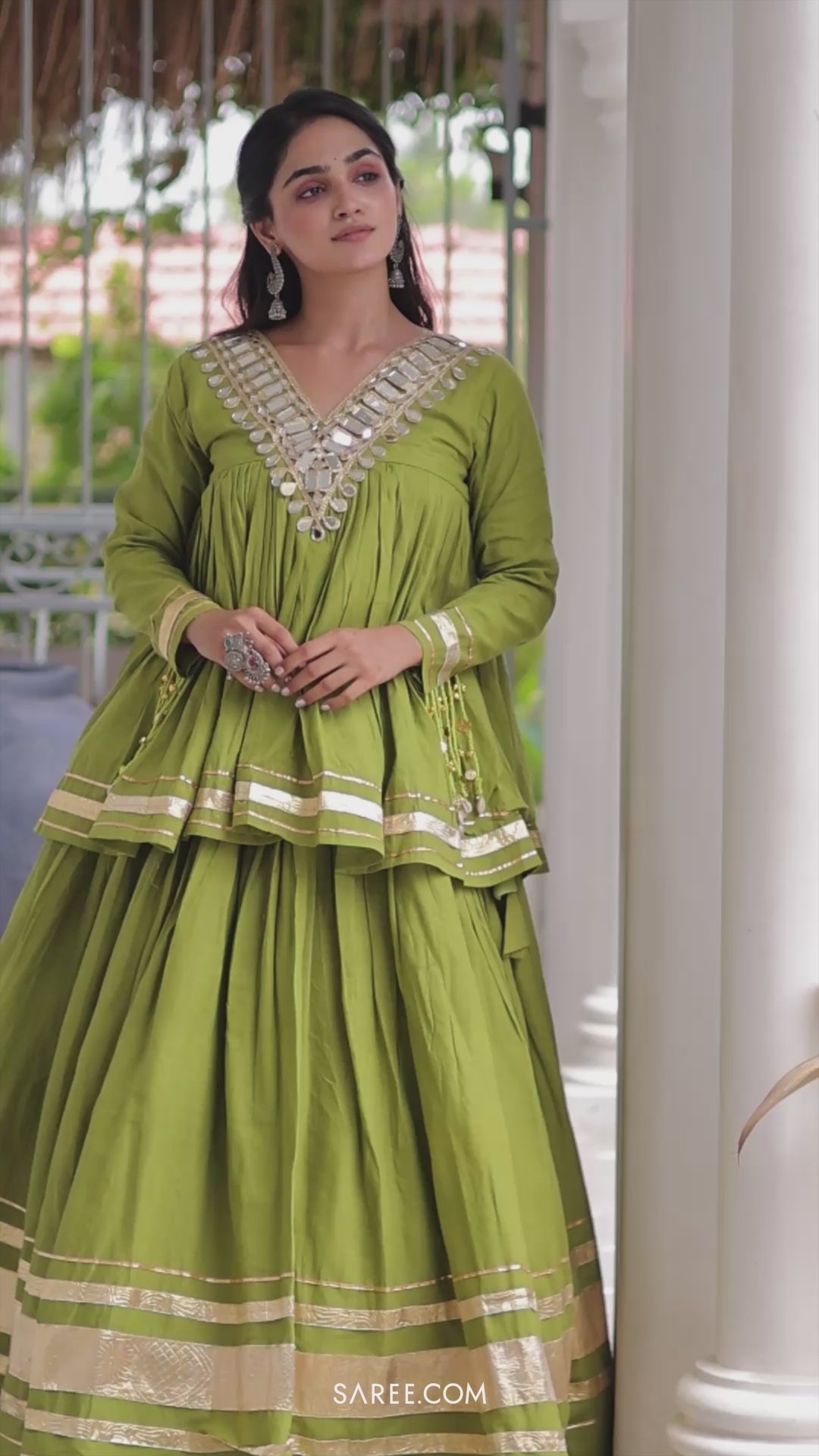 Off White Cotton Mirror Worked Peplum Chaniya Choli