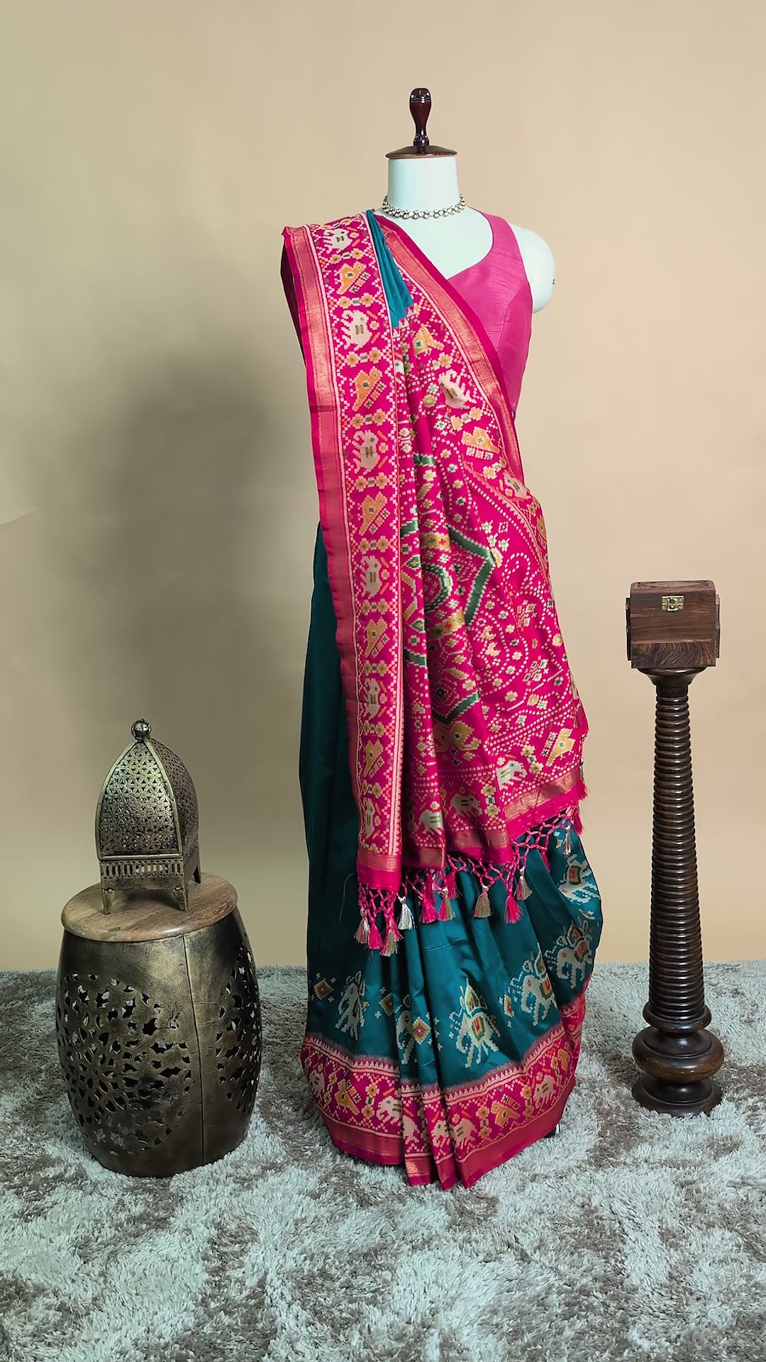 Rama Blue Art Silk Saree with Patola Border and Contrast Pallu - blue silk saree patola