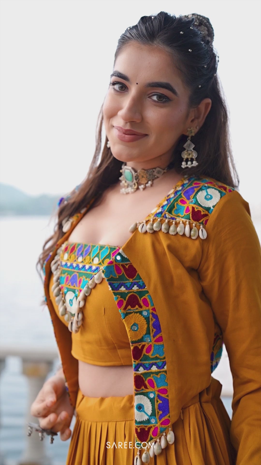 Mustard Rayon Kachchi Worked Chaniya Choli with Jacket