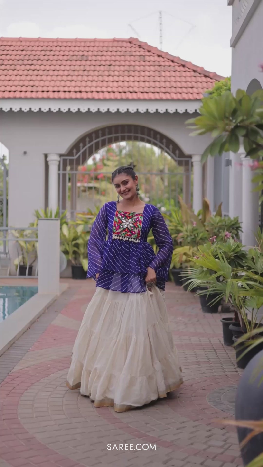 White Cotton Flared Peplum Chaniya Choli with Kachchi Work