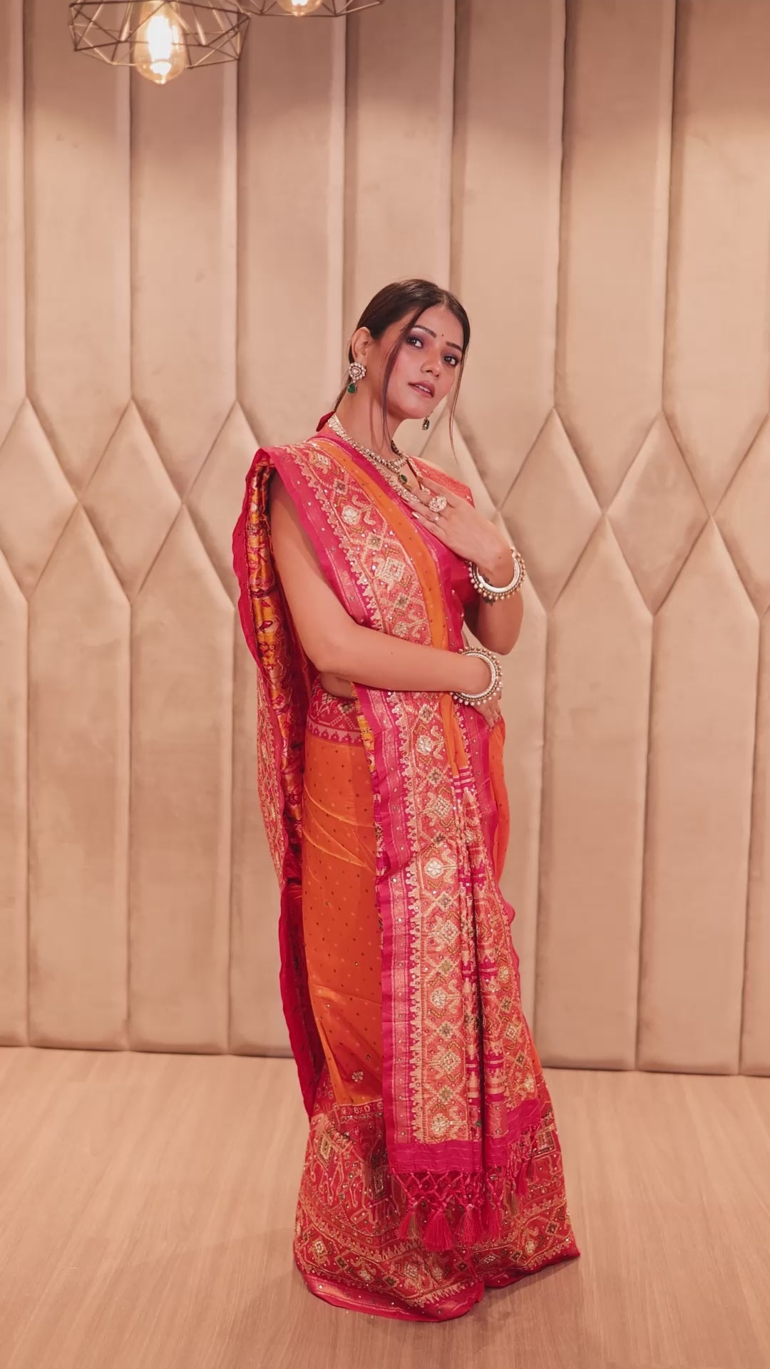 Orange Banarasi Silk Traditional Saree with Contrast Broad Patola Border - orange silk saree patola