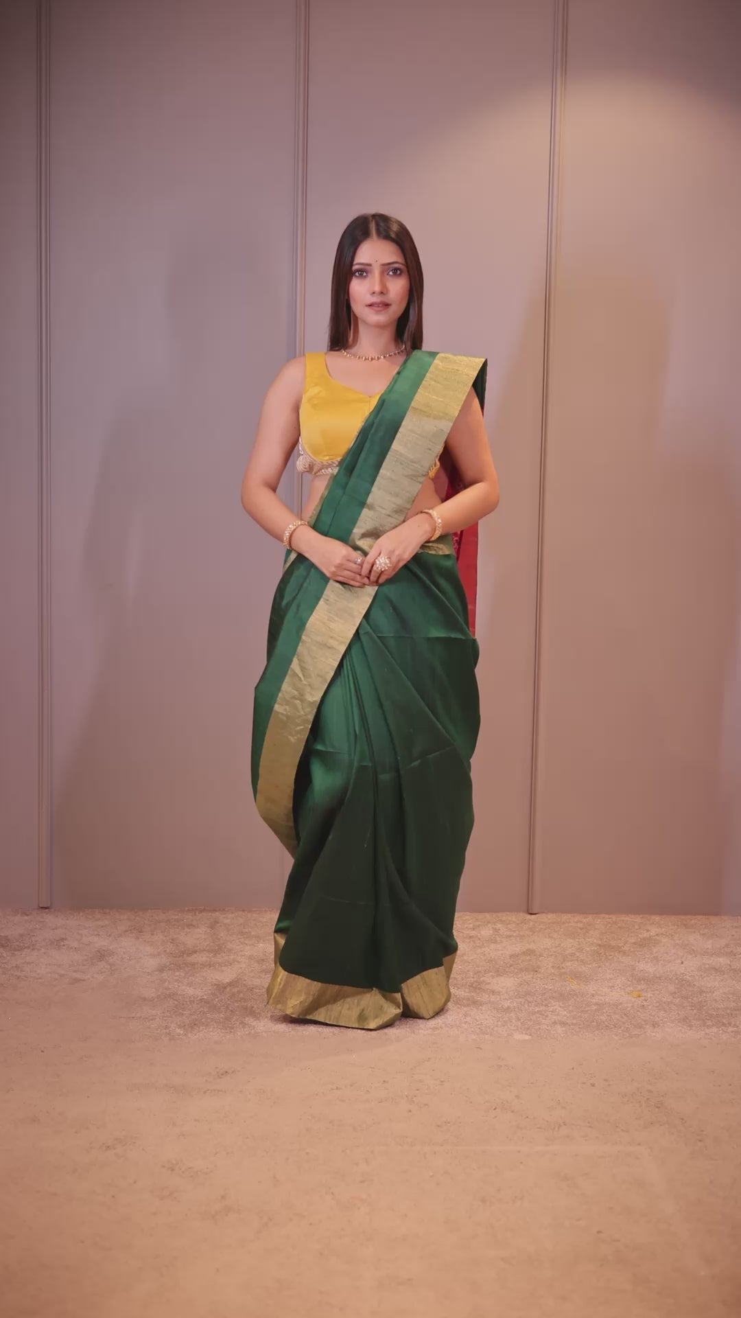 Bottle Green Raw Silk Plain Saree with Contrast Patola Pallu - green silk saree patola