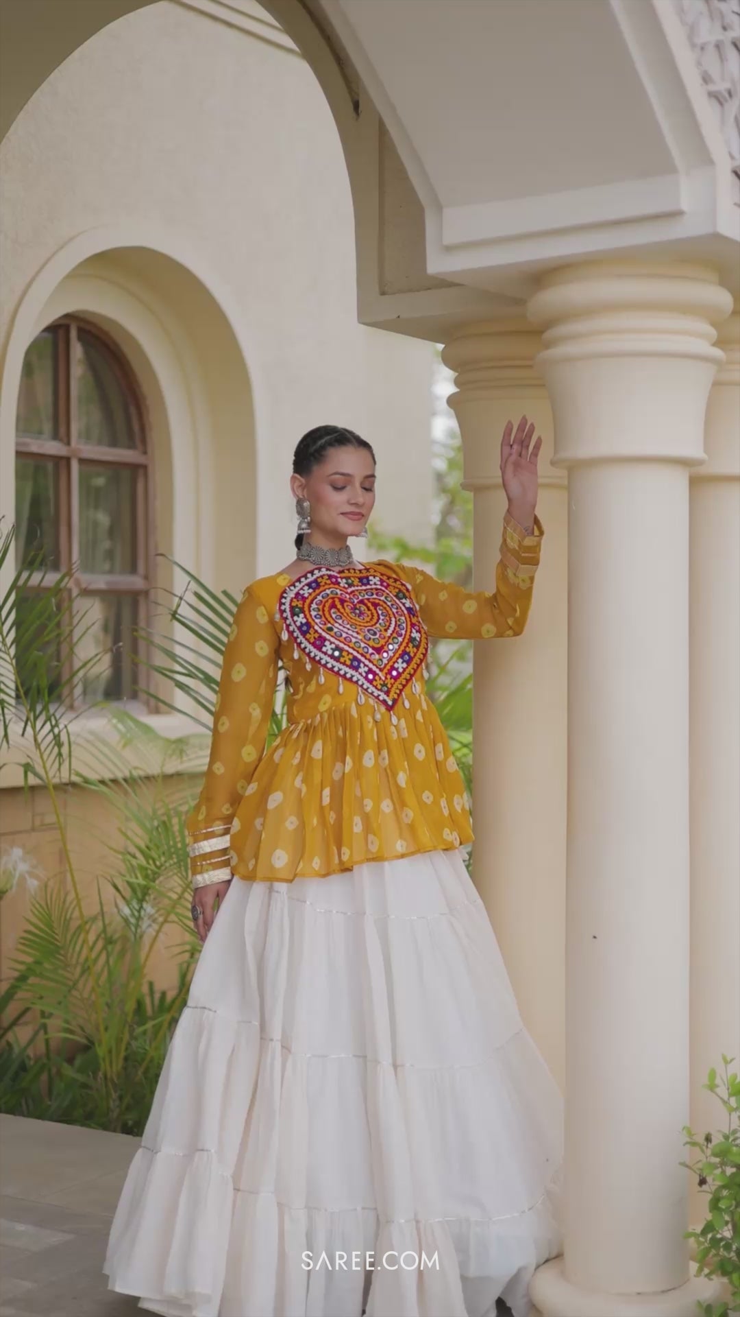 Pearl White Cotton Flared Peplum Chaniya Choli with Kachchi Work