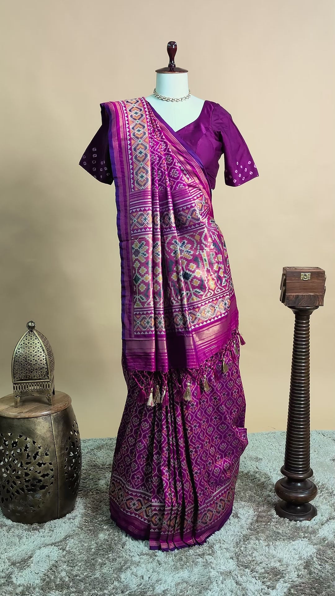 Magenta Art Silk Patola Saree - magenta silk saree patola