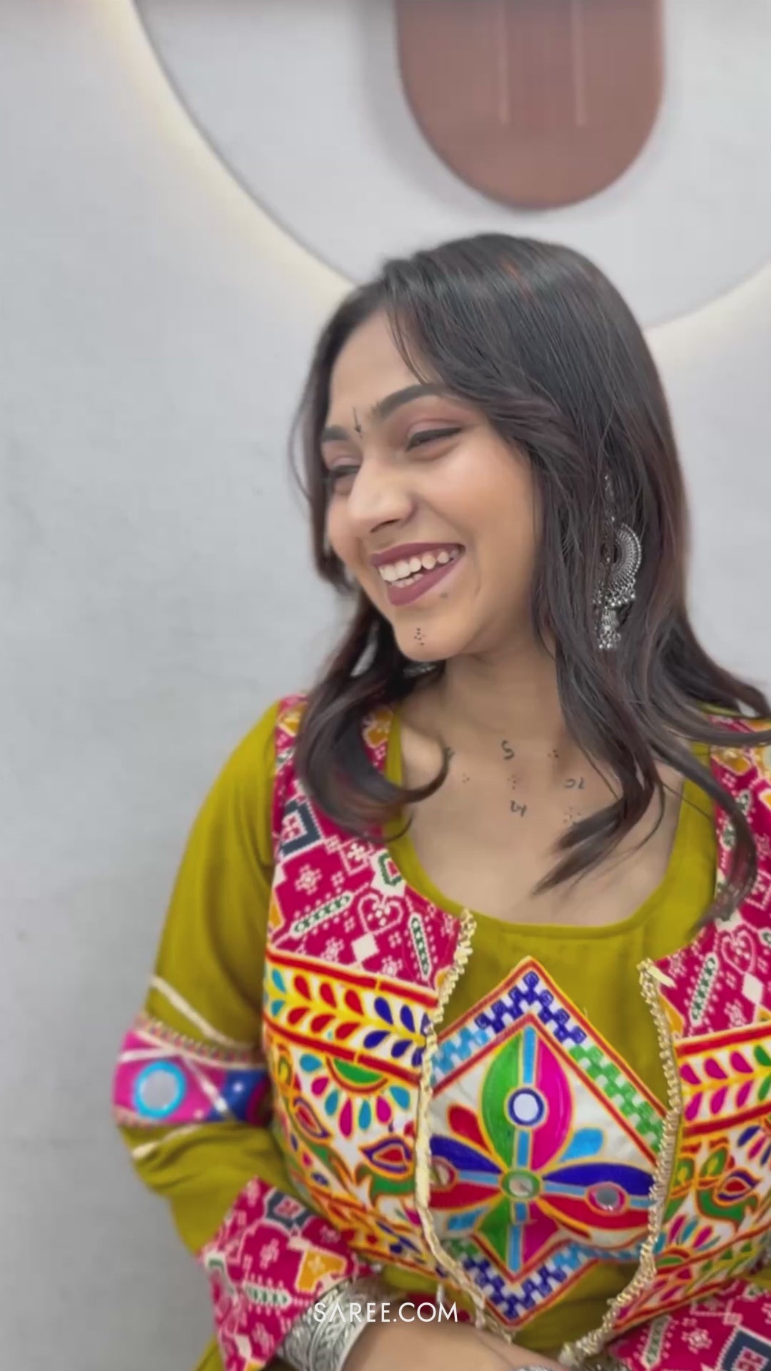 Olive Green Cotton Kachchi Worked Peplum Chaniya Choli