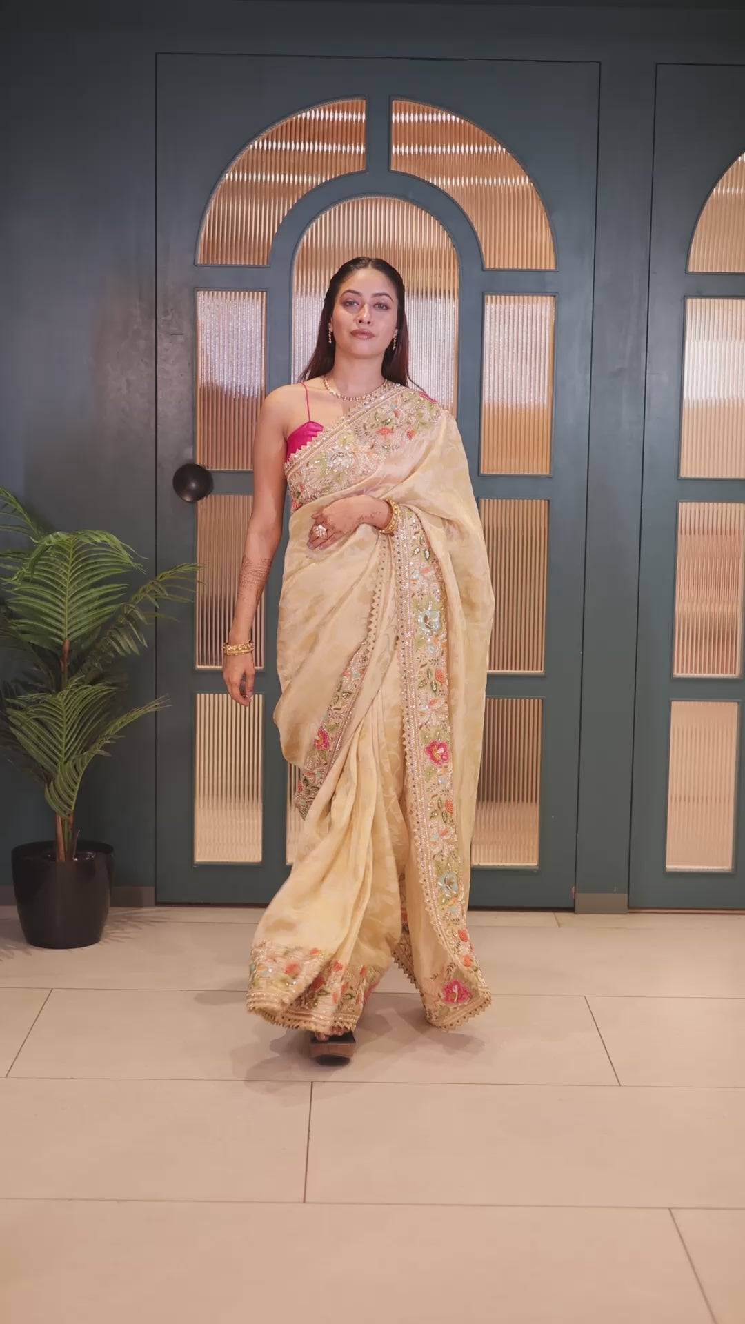 Golden Dola Silk Floral Woven Saree with Sequin Cutdana and Resham Work Border - gold silk saree