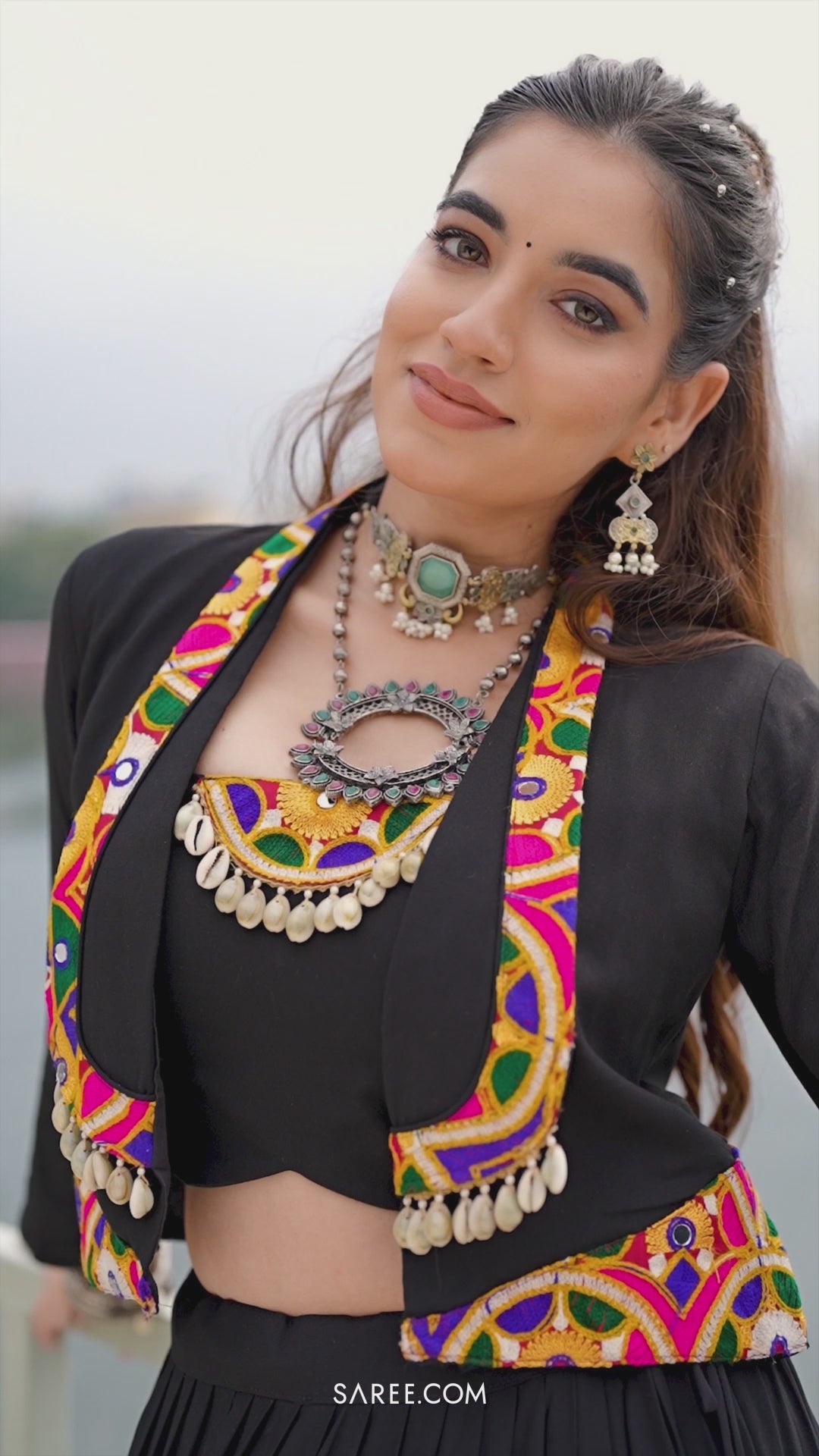 Black Rayon Kachchi Worked Chaniya Choli with Jacket