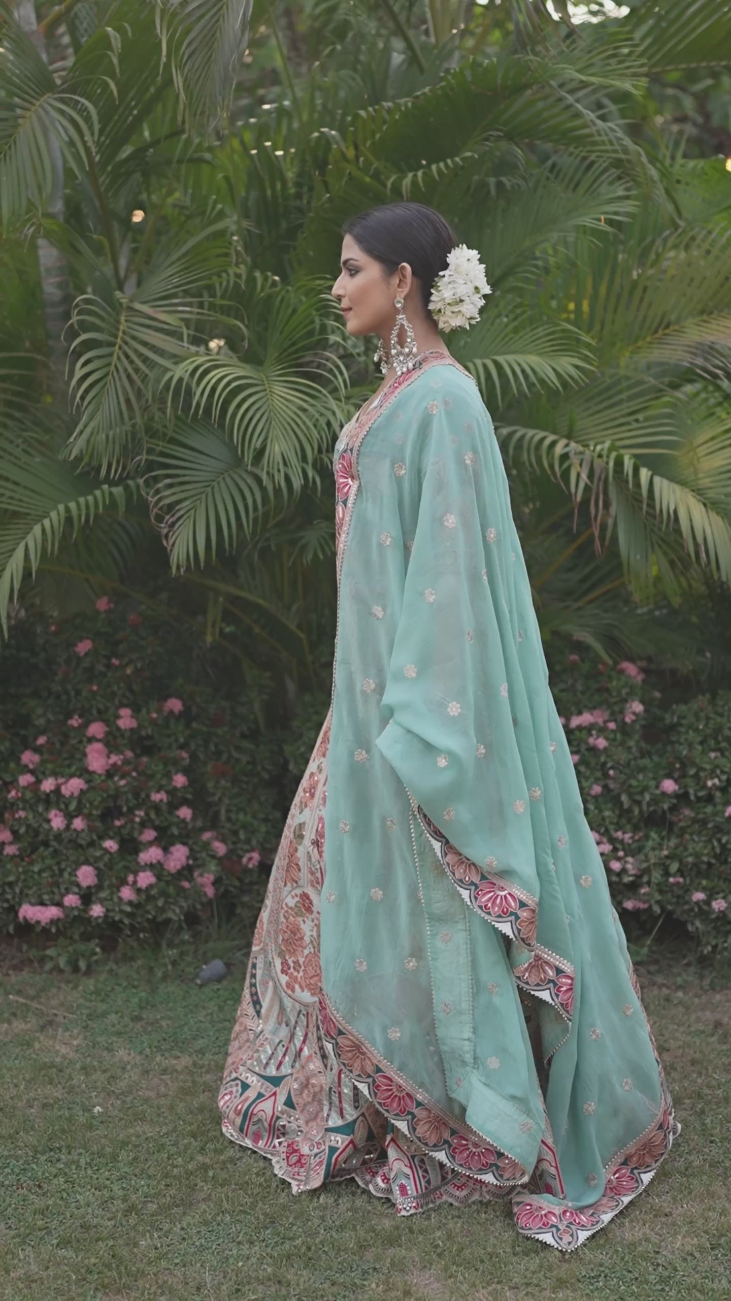 Blue Raw Silk Floral Printed and Sequin Embroidered Lehenga - red silk saree embroidered