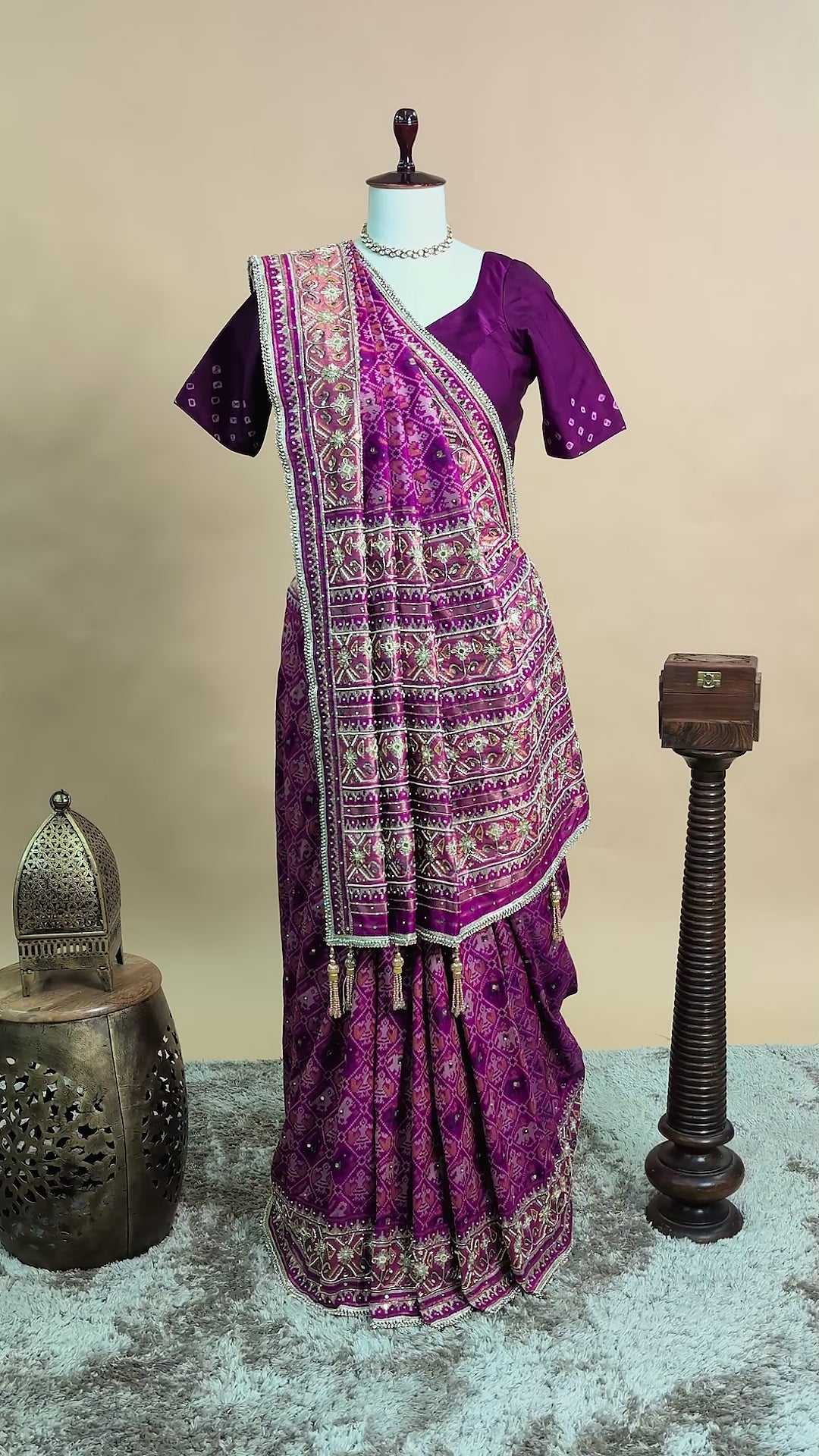 Rani Pink Silk Traditional Woven Patola Saree with Cutdana and Beads Work - pink silk saree patola