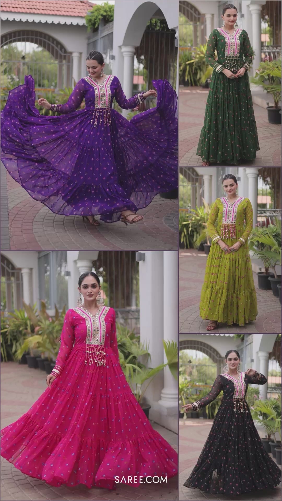Pink Georgette Printed Flared Anarkali Kurti with Mirror Work