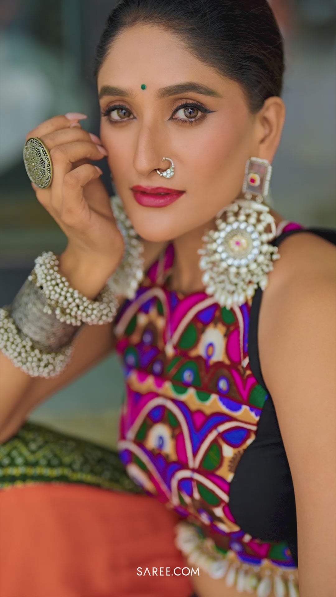 Multi Colored Rayon Kachchi Worked Chaniya Choli