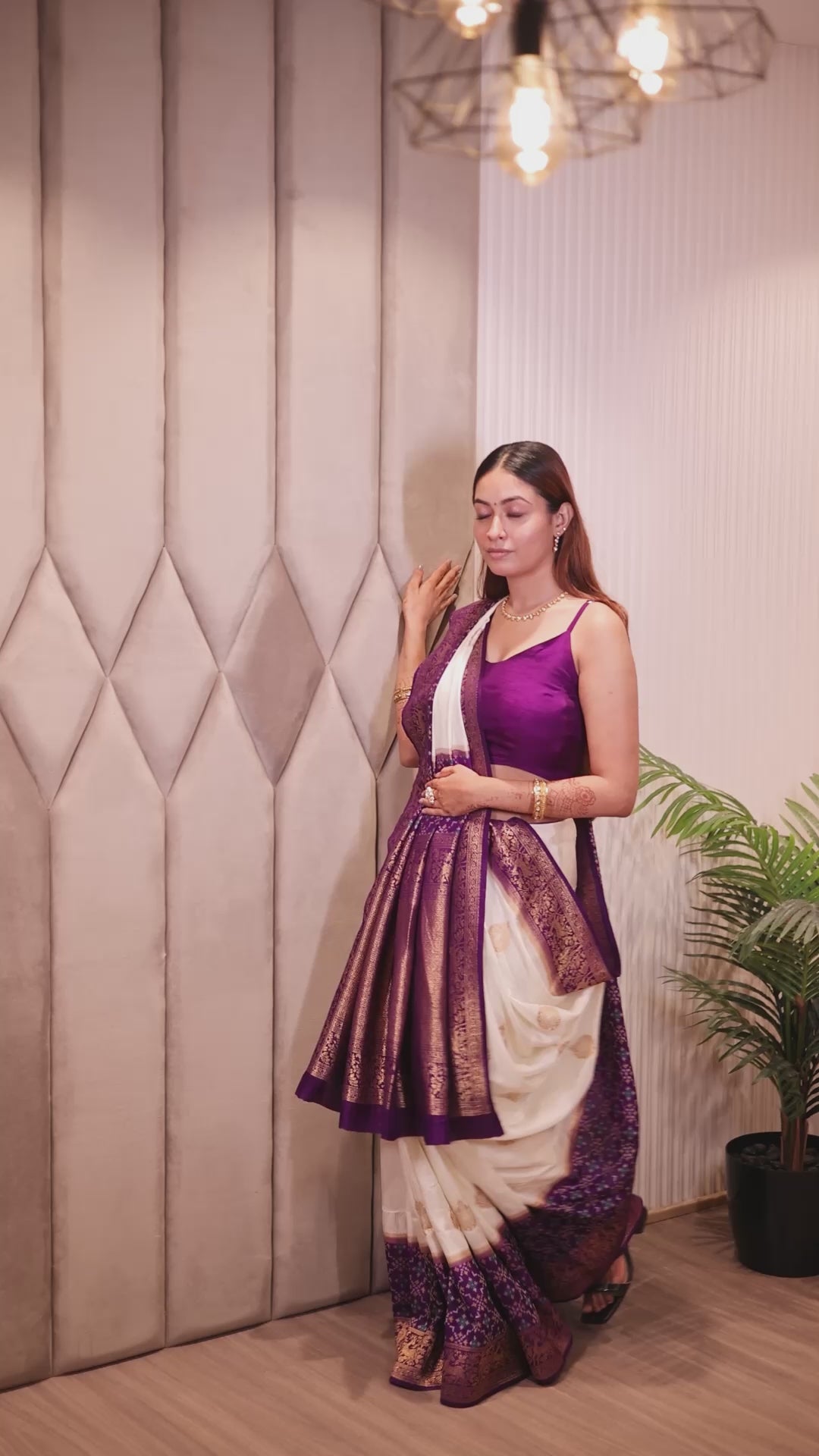 Off White Dola Silk Saree with Contrast Patola Border