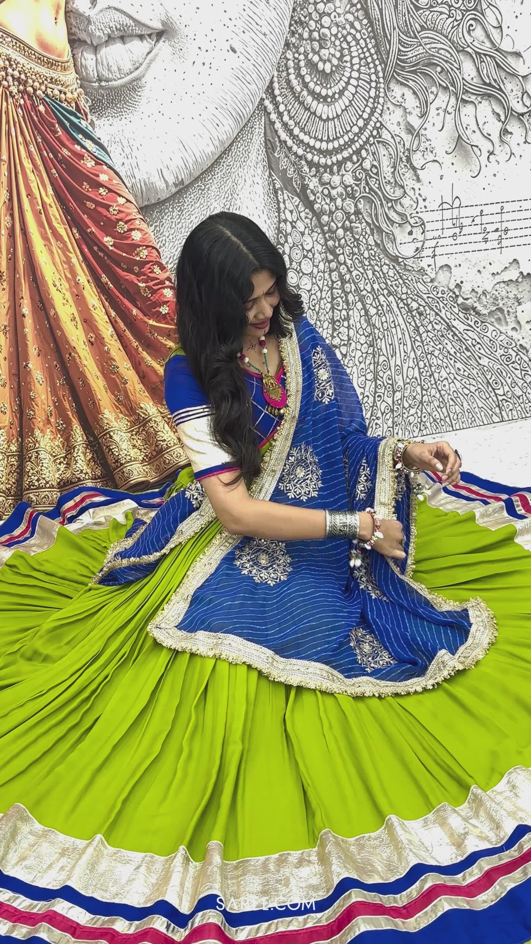 Parrot Green Cotton Chaniya Choli with Lace Work