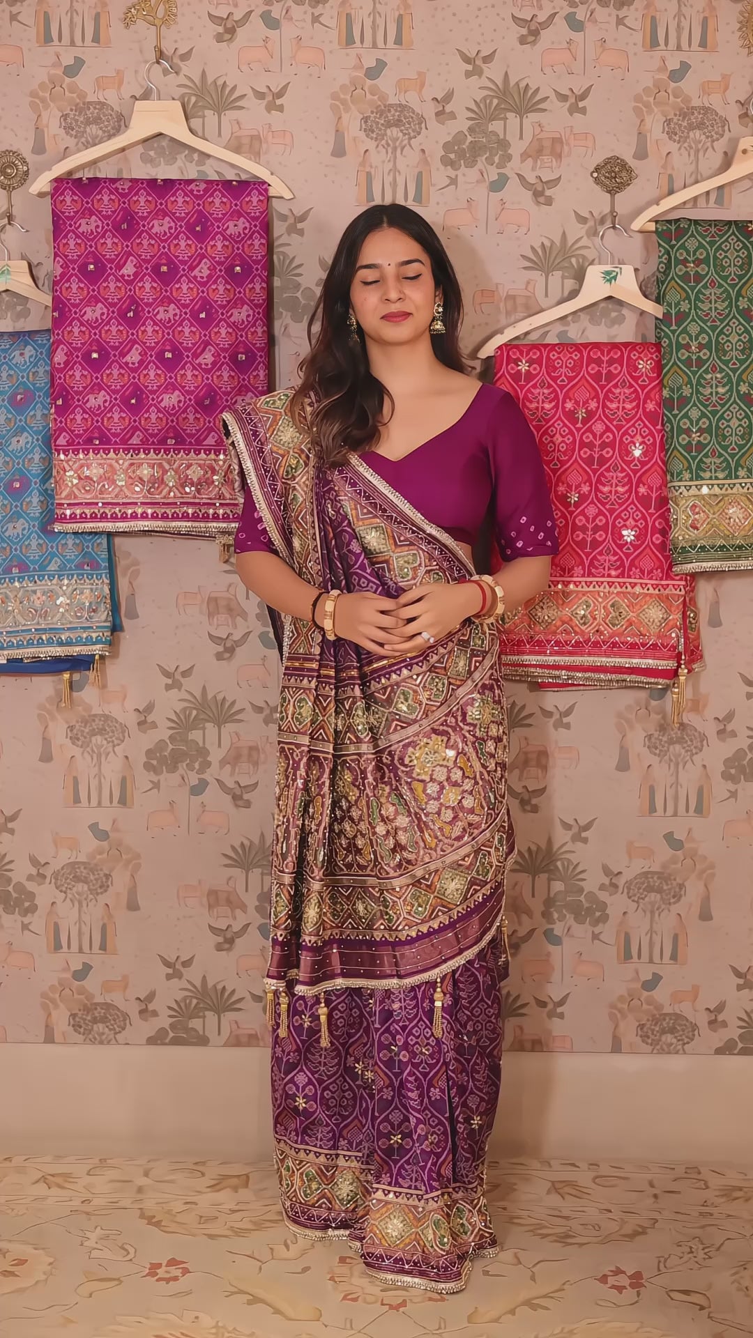 Purple Silk Traditional Woven Patola Saree with Cutdana and Beads Work - purple silk saree patola