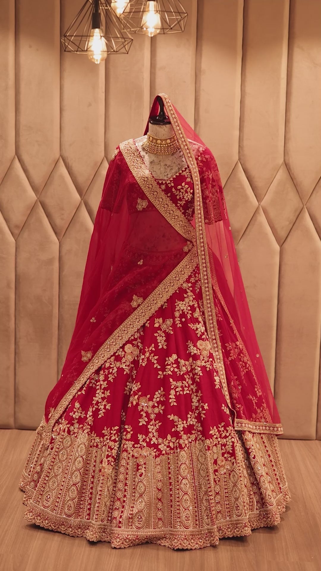 Red KD Dupion Silk Designer Bridal Floral Sequin Embroidered Bridal Lehenga - red silk saree embroidered