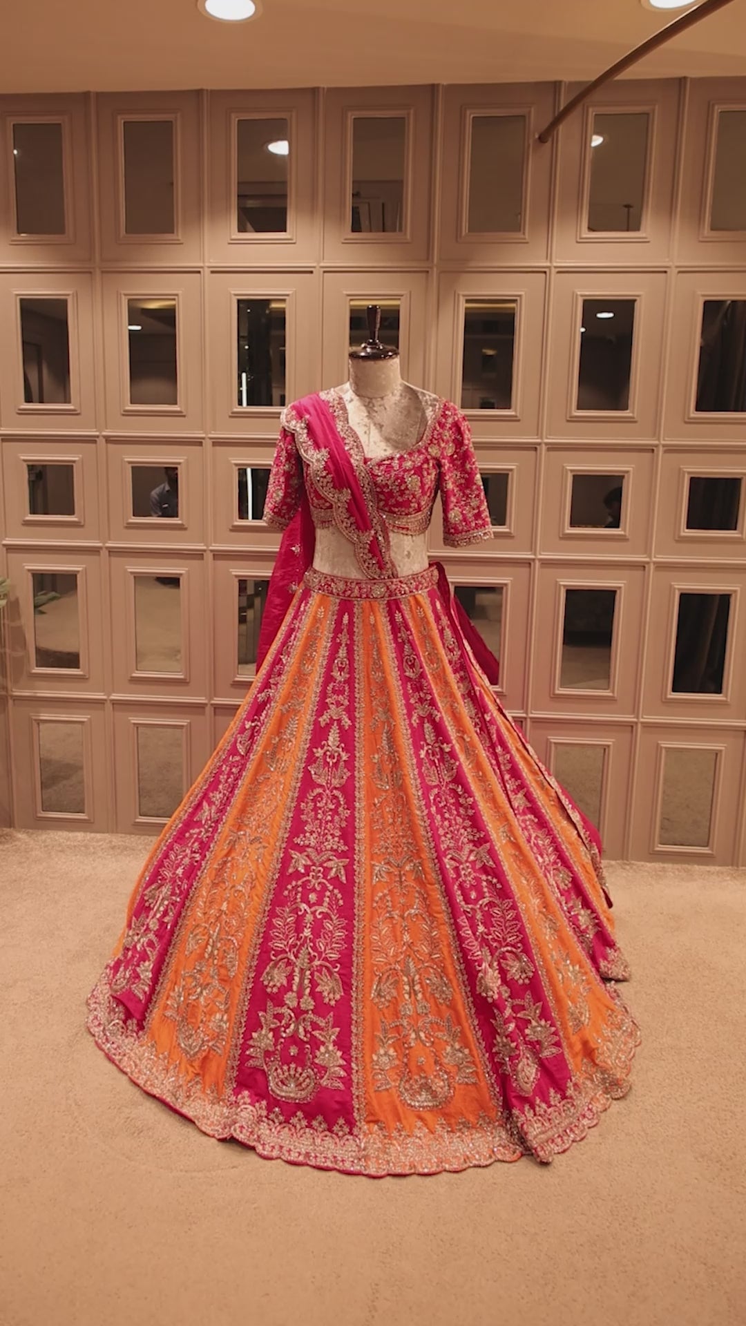 Red and Orange KD Dupion Silk Designer Bridal Lehenga - red silk saree